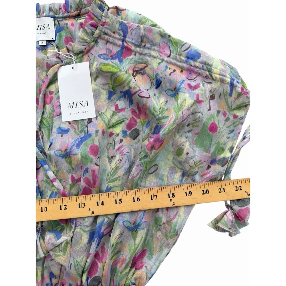 MISA Los Angeles Dress Small Watercolor Floral Midi Smocked Rainbow Boho #BB13-1 - Picture 6 of 12